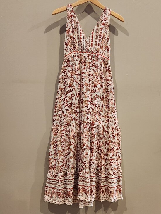 Angie Dresses & Skirts - Angie Floral Boho Midi Dress Ivory Rust Sleeveless Size Small